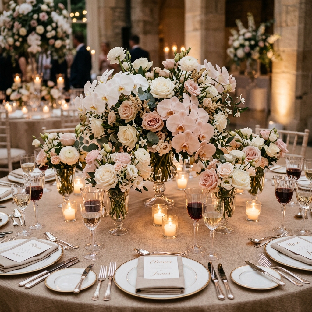 Bespoke Floral Centerpieces on Luxury Linens